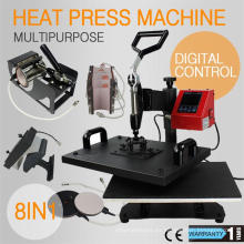 Máquina caliente 8 de la prensa del calor de la aprobación caliente del CE de la venta en 1 para el casquillo de la taza de la camiseta